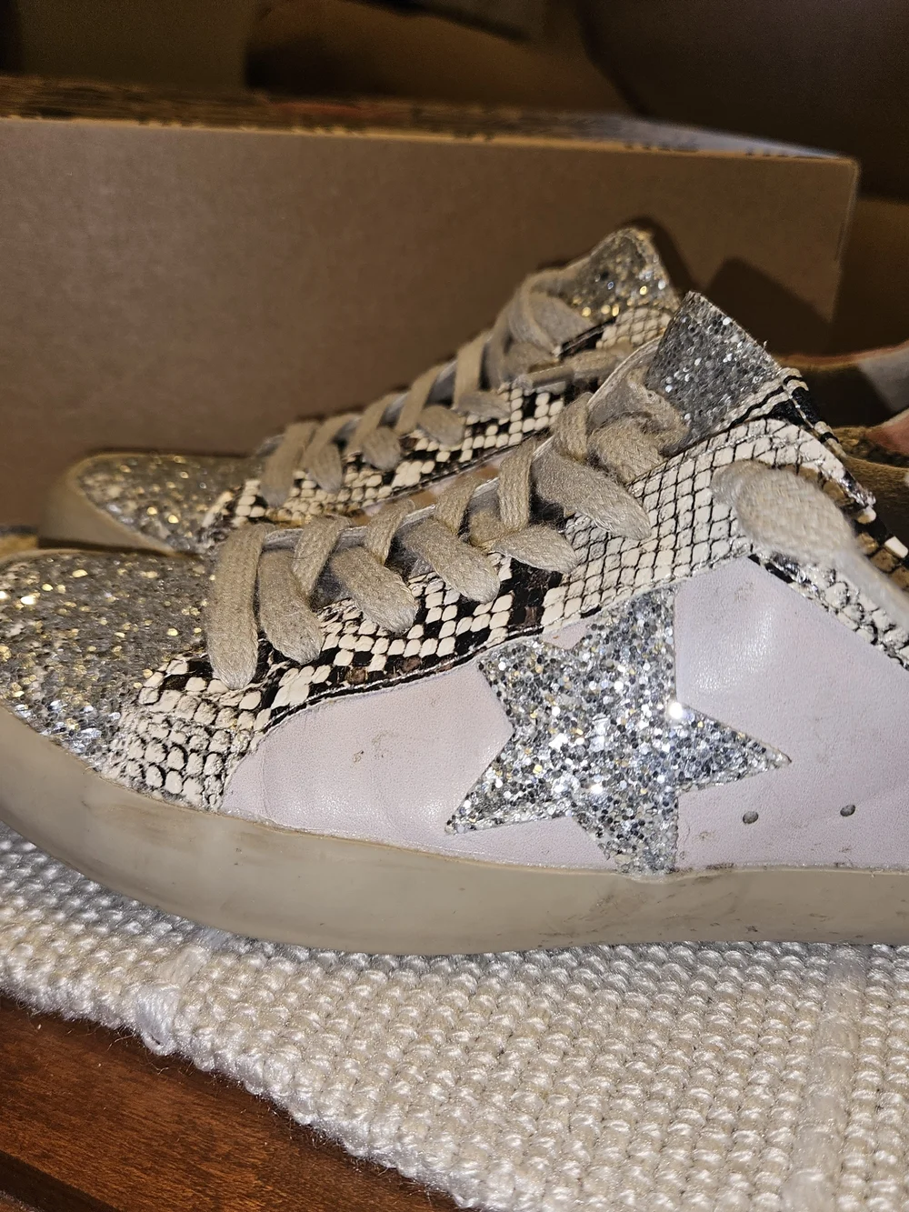 ShuShop Pink, Silver & Black Glitter Snake-Print Kids Sneakers